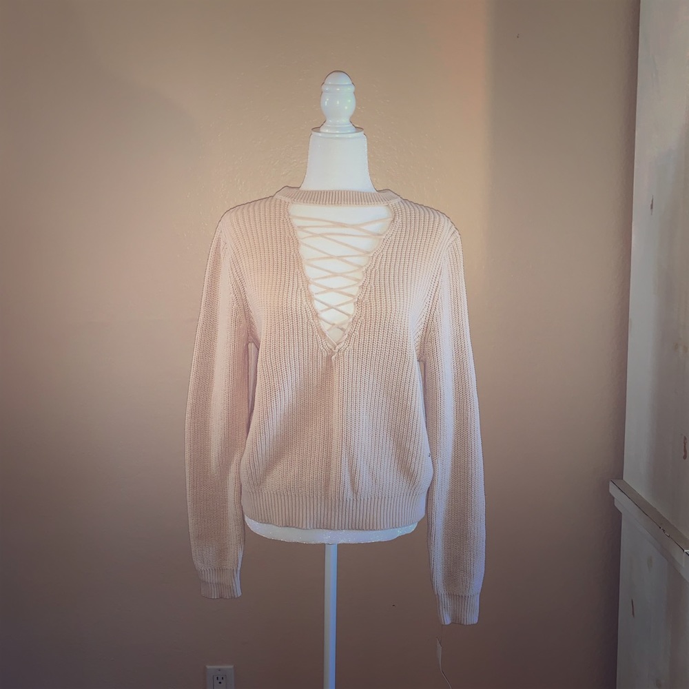 Sophie Rue Lace Up Cotton Sweater - Off White